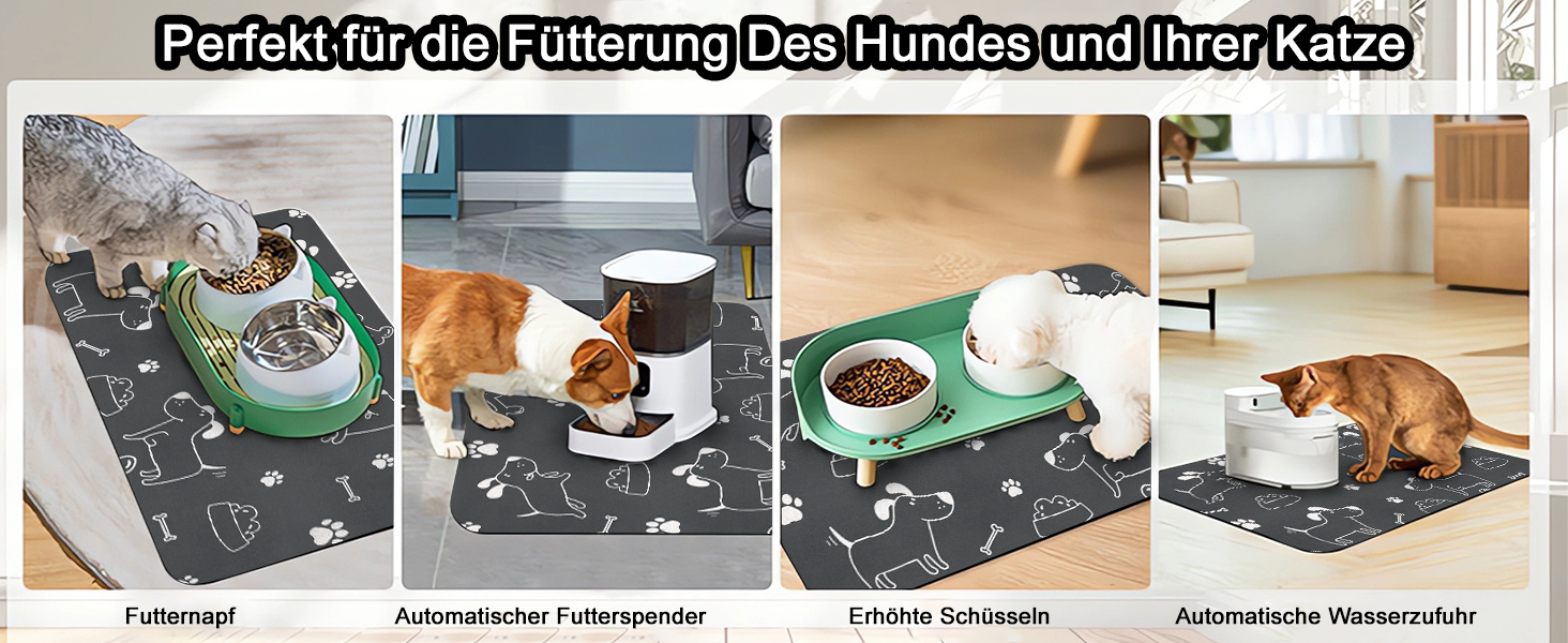 Підкладка під миску для собак та котів, чорна, 40x60 см: нековзна, швидковисихаюча, легко миється