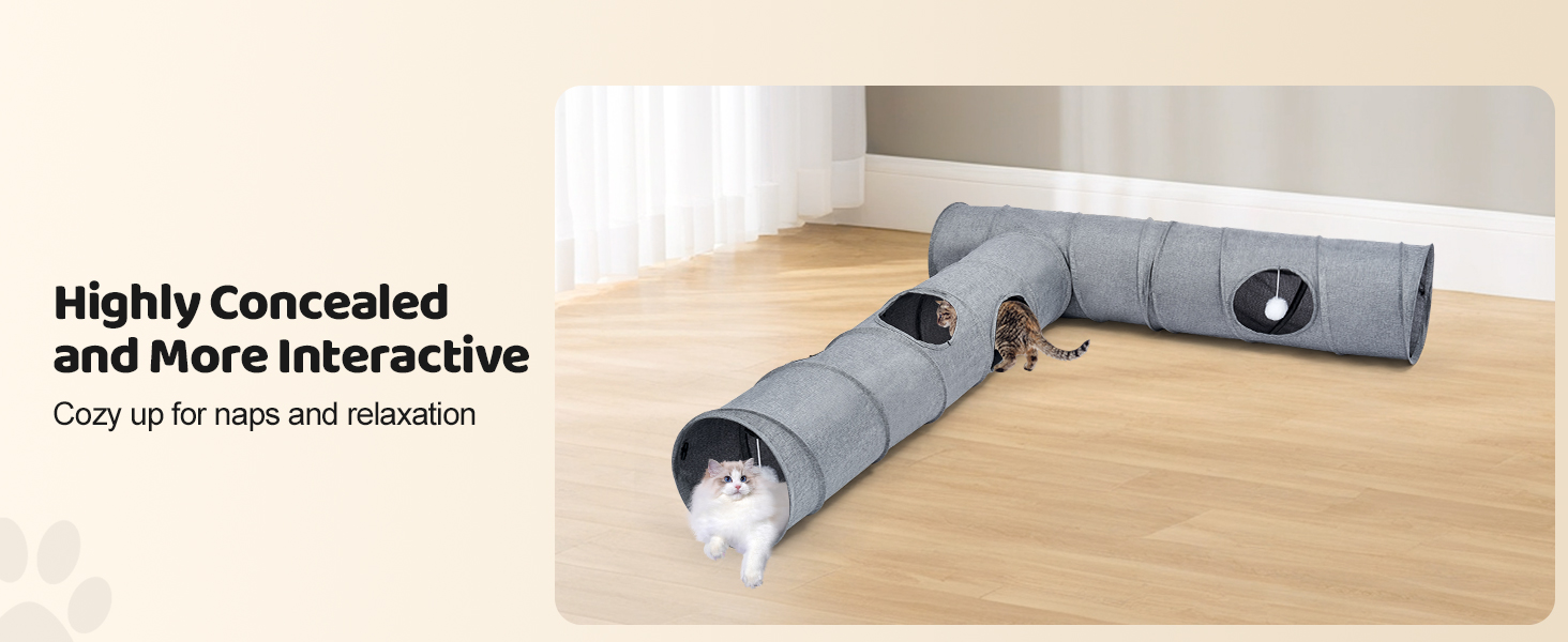 Туннель для котів Odoland з льону, складаний, з м'ячиком. Іграшка для котів, цуценят та дрібних тварин. Сірий колір