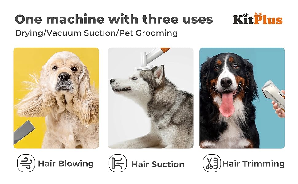 Набір для грумінгу собак Kitplus: машинка для стрижки, пилосос для шерсті, 8 інструментів, чорний & білий.