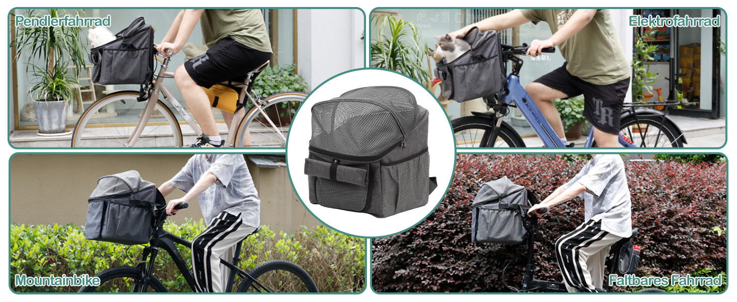 Велосипедна сумка для тварин BigKing, велосипедний кошик для собак, передній, складний, сірий, для їзди на відкритому повітрі та кемпінгу