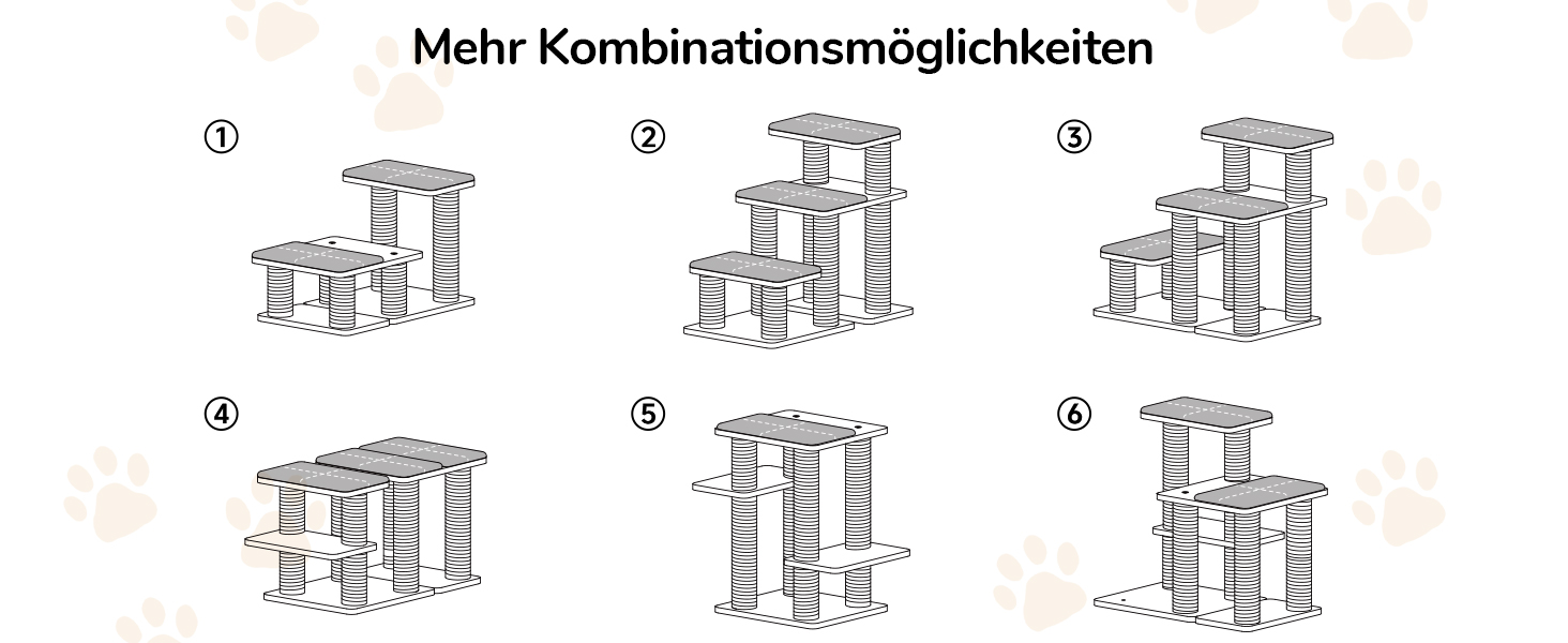 Сходинка для собак FUKUMARU, 3 сходинки, дерев'яна (сосна) з джутової тканини, регульована висота 18-51 см, вантажопідйомність до 90 кг, 6 варіантів підйому на ліжко/диван, сірий колір