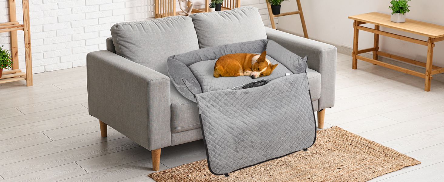 Автокрісло для собак Todeco: великі та середні породи, миється, знімається, з ременями безпеки, кишені, водонепроникне, сіре