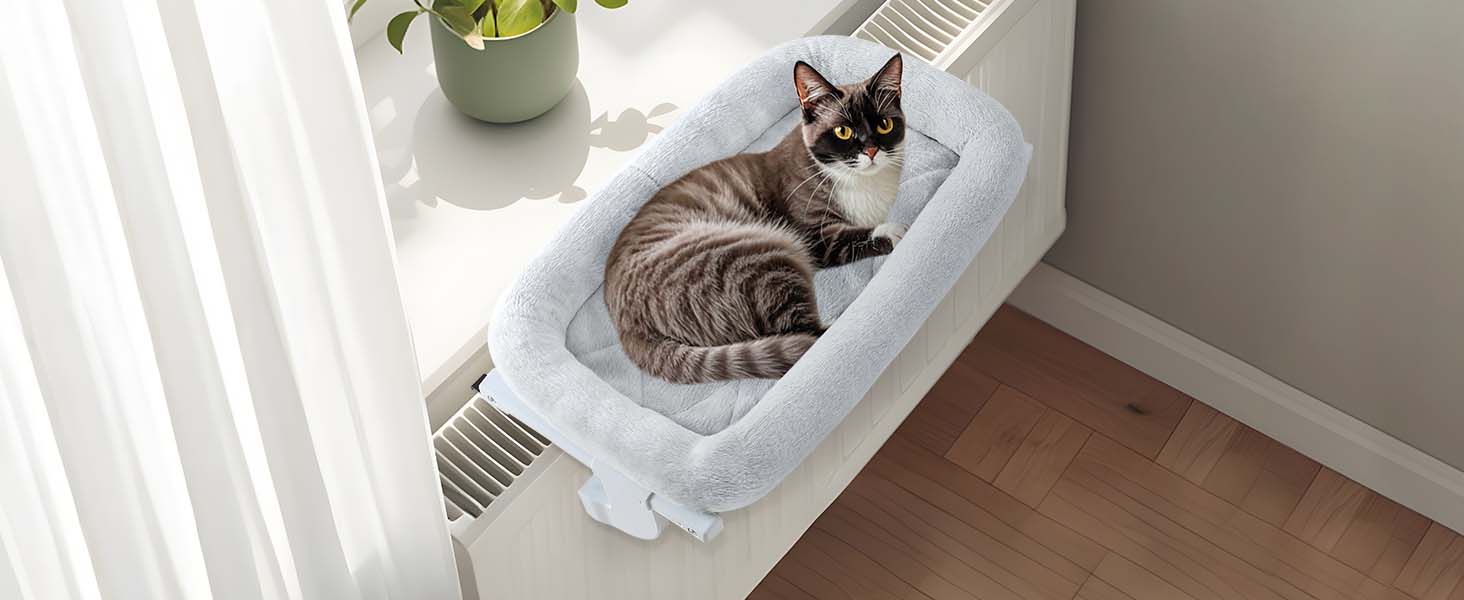 Ліжко для кота на батарею GUUSII HOME - тепле місце для відпочинку вашого улюбленця (58x33x15 см, сірий)