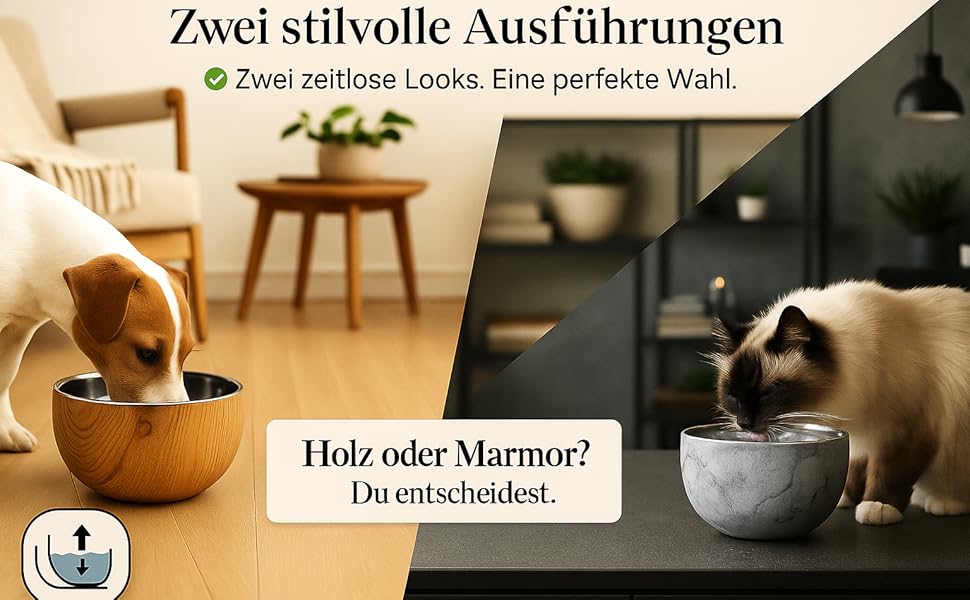 Німецький миска для собак Flamingo з нержавіючої сталі, 700 мл, Ø15,5 см, з подвійними стінками для тривалої свіжості, з антиковзким покриттям, придатна для миття в посудомийній машині, дерев'яна підставка Oase