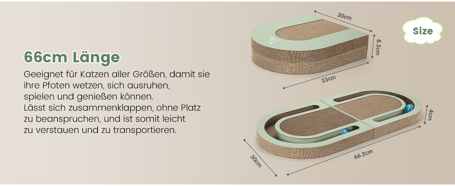 Кігтеточка PETTOM для котів з м'ячиком, двостороння, 66*30*4 см