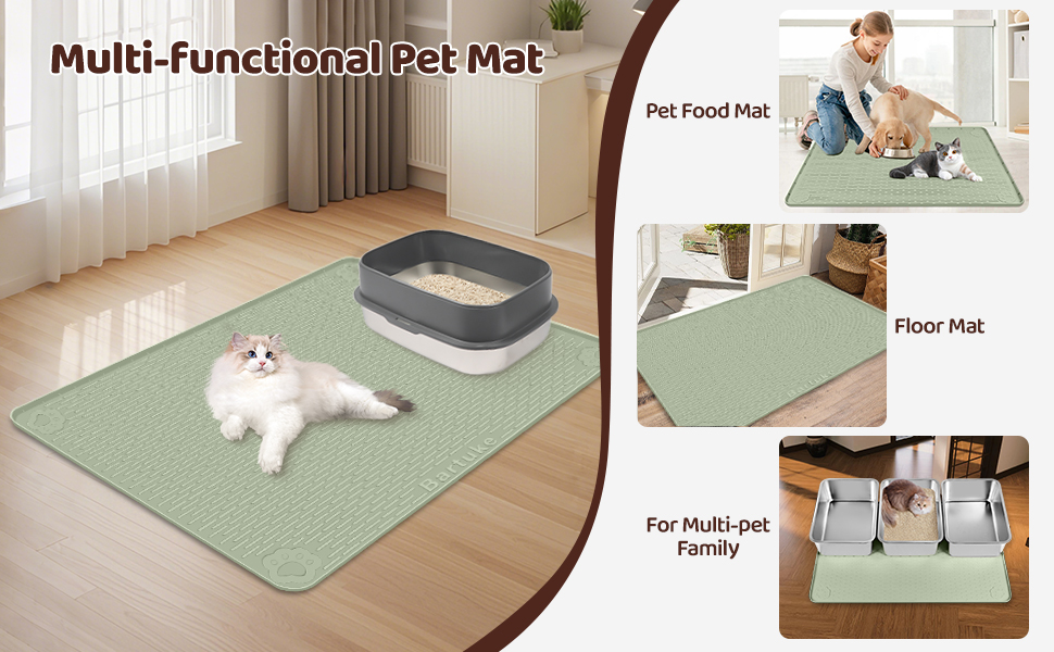 Килимок для котячого туалету Bartuke Katzenklo Matte, великий розмір 101 x 71 см, силіконовий, для контролю розсипання, м'який для лап котів, легко миється (зелений)