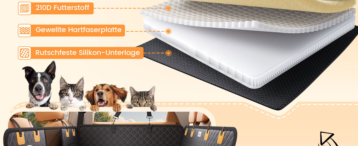 Захист для заднього сидіння авто Lamicall: водонепроникний килимок для собак, міцний, до 195 кг, для легкових автомобілів та SUV