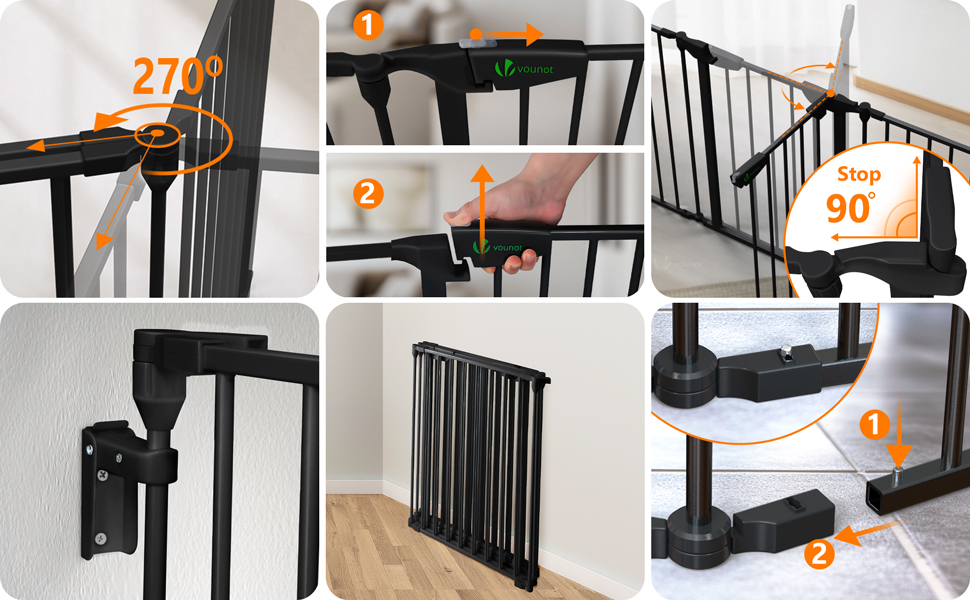 Захист для каміну Vounot - сітка металева, 5 елементів, з дверцятами, чорна 300x75 см (375 см у складеному стані)