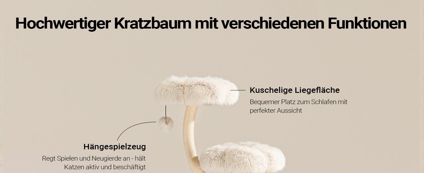 Котячий будиночок-крісло Fudajo з 3 лежаками, котячий комплекс з сизалю та плюшу, висота 125 см, діаметр 59 см, до 15 кг