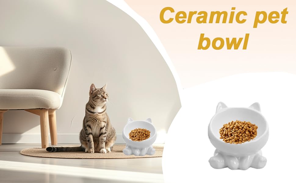 Миска для кота з кераміки, піднята, протиковзна, 15° нахил, для корму та води, підходить для котів та кошенят (біла)