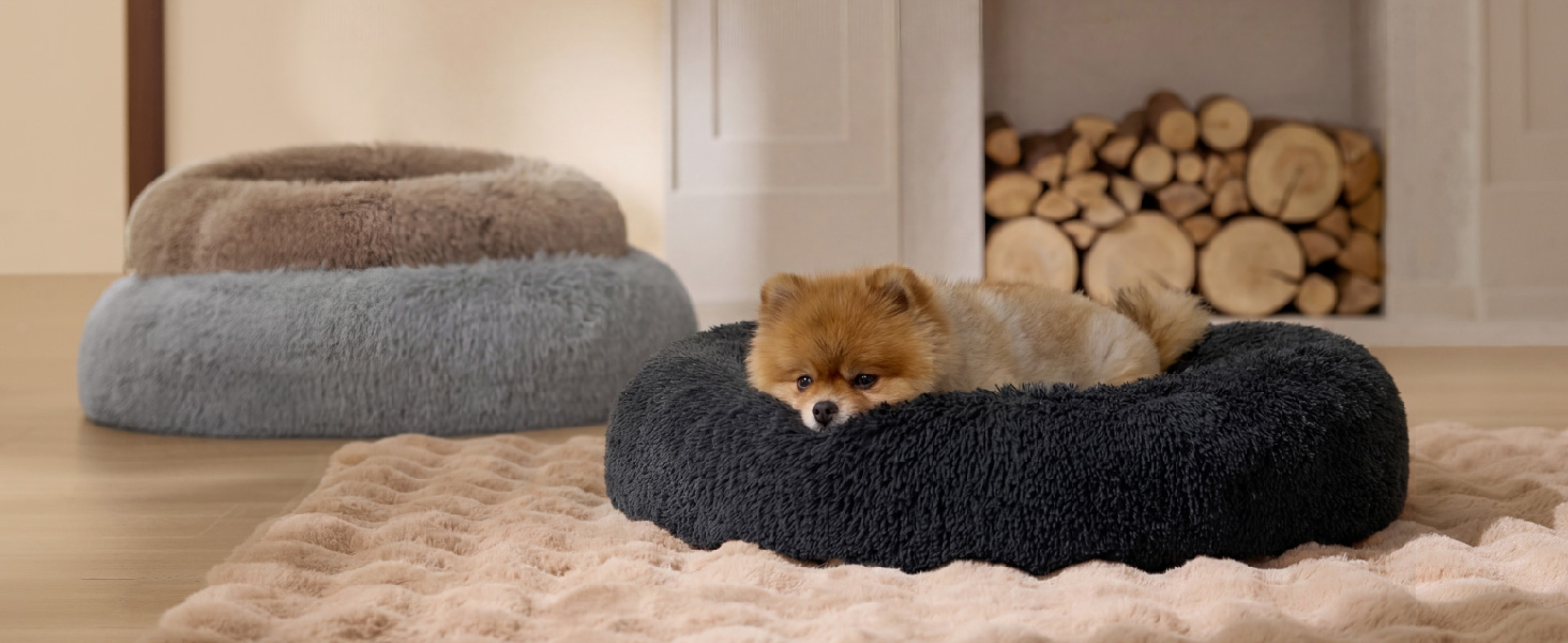 Ліжко для котів та собак BEDSURE, Ø50 см, кругле, плюшеве, сіре - м'який лежак для котів та маленьких собак