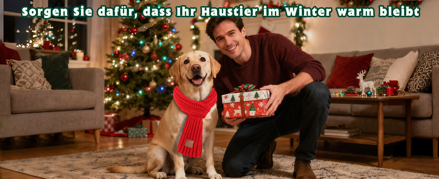 Новорічна шапка для собак та костюми для собак на Різдво. Шапка та шарфи для собак великих та середніх порід (червоний та зелений шарф)