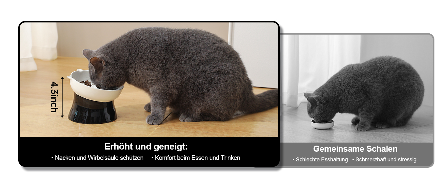 Антислизька годівниця для котів з кераміки, піднята - годівниця-лабіринт для повільного годування, нахилена проти блювоти, чорно-біла