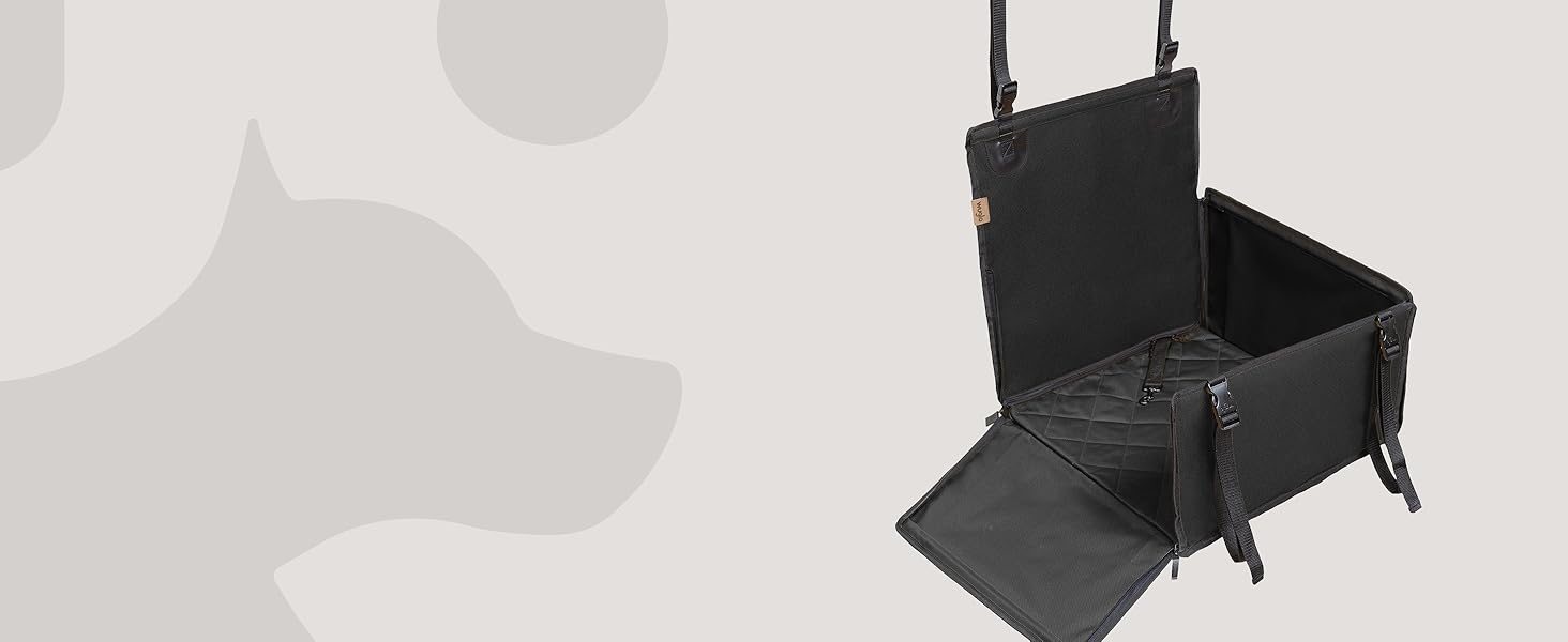 Автокрісло для собак WUGLO Extra Stable - чорне, для малих та середніх порід, водонепроникне, з 4 ременями кріплення