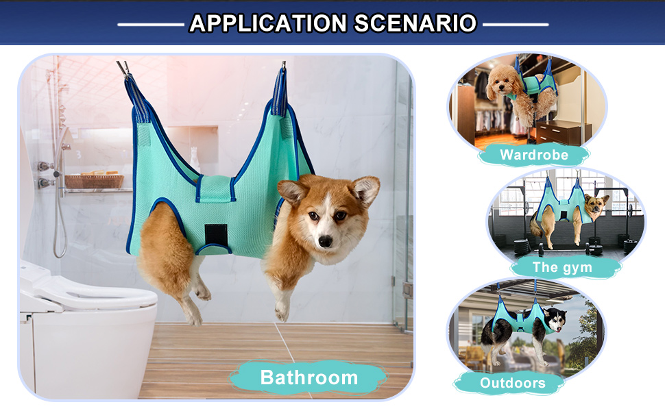 Гамак для грумінгу собак, гамак для догляду за собаками, набір для стрижки кігтів з гамаком, гамак для грумінгу собак з широким ременем (середній, до 16 кг, блакитний)