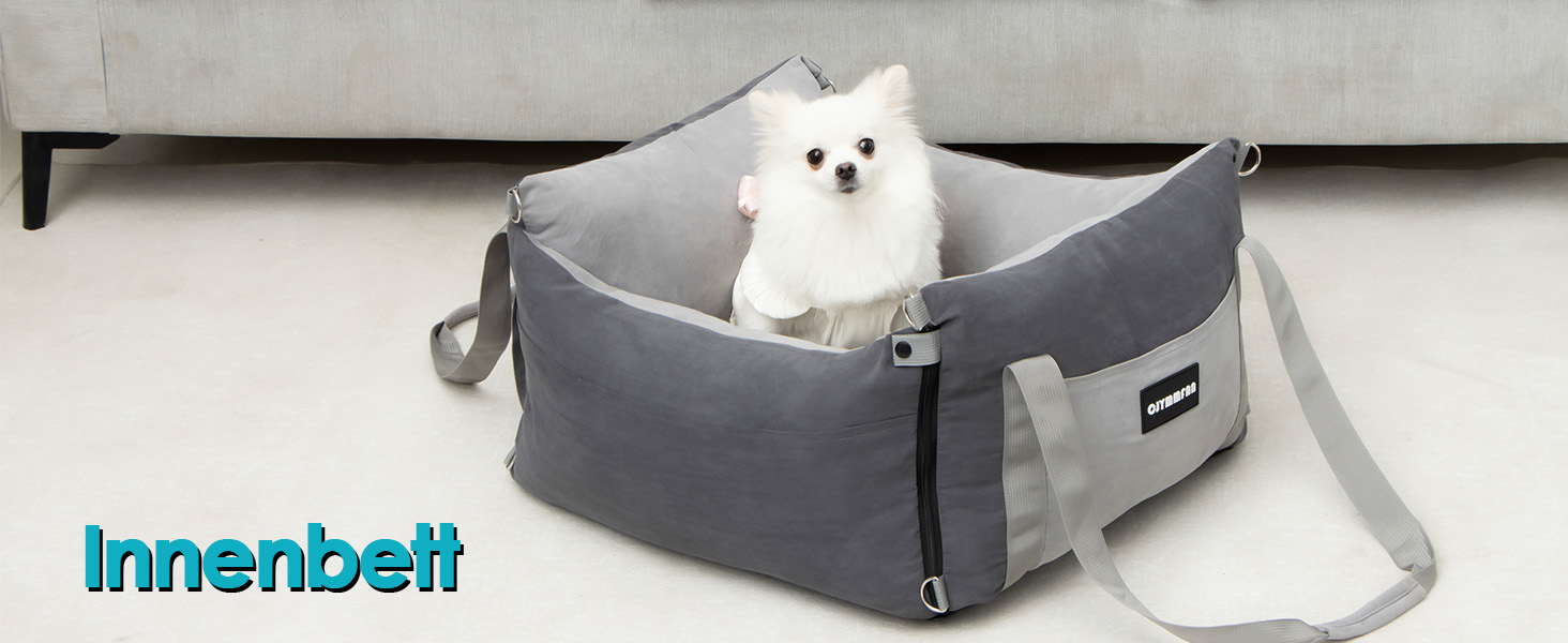 Автомобільний лежак для собак маленьких та середніх порід (до 15 кг), з висувним лежаком, знімний та миючий, з кишенями та ременем безпеки, зелений. Лежак для собак у машину (сірий).