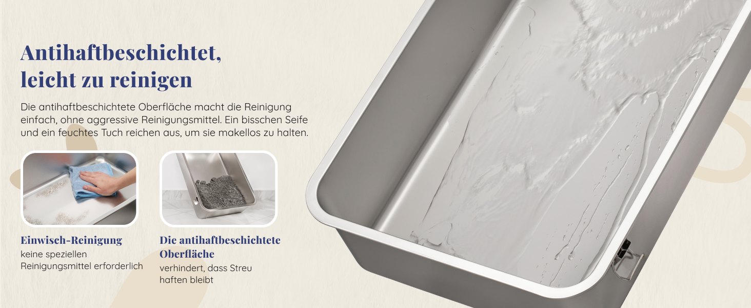 Набір для туалету кота з нержавіючої сталі XXL: легкий у чищенні, антибактеріальний, з високим бортиком, об'єм 38л, антивитікання та антипригарне покриття, з лопаткою та килимком