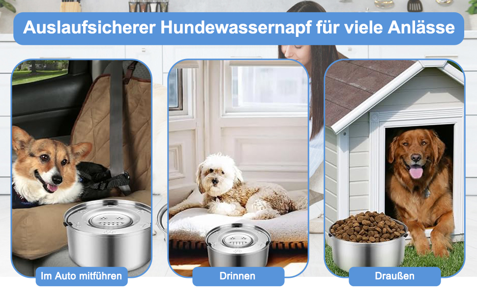 Миска для собак 3L без розливання, нержавіюча сталь, плаваюча годівниця, протиковзаюче дно, для цуценят та кошенят, здорове пиття