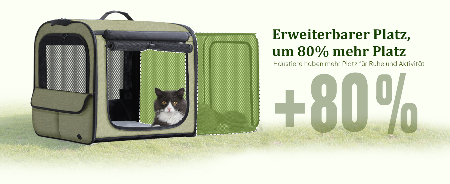Pecute Розширювана переноска для котів та маленьких собак, переноска-трансформер, 61 x 52 x 45 см, для подорожей, темно-сірий, темно-зелений
