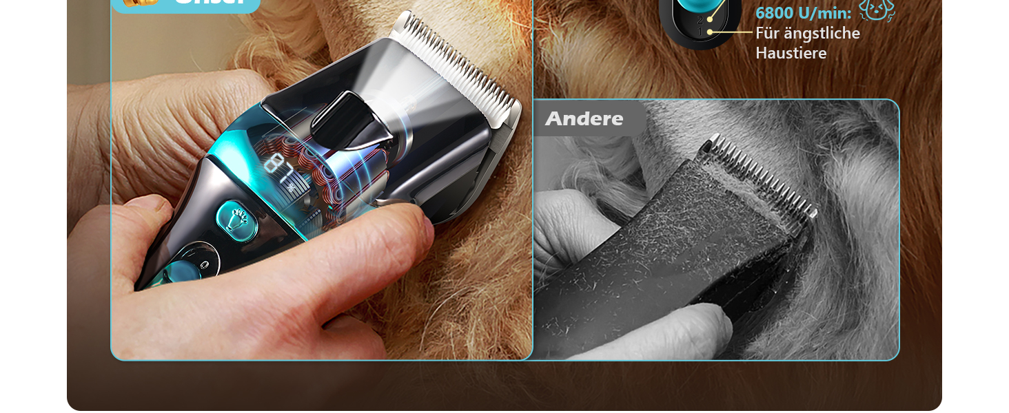 Машинка для стрижки собак Leise з LED-підсвічуванням, 2 швидкості, для догляду за обличчям, вухами, лапами. Блакитна