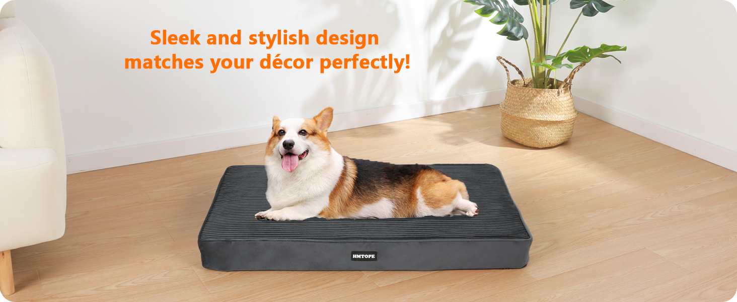 Ортопедичне ліжко для собак HMTOPE, 9 см товщина, для середніх собак, знімний та пральний килимок, неслизьке дно, водонепроникне внутрішнє покриття, 91 см, темно-сірий, розмір 91 x 56 x 9 см