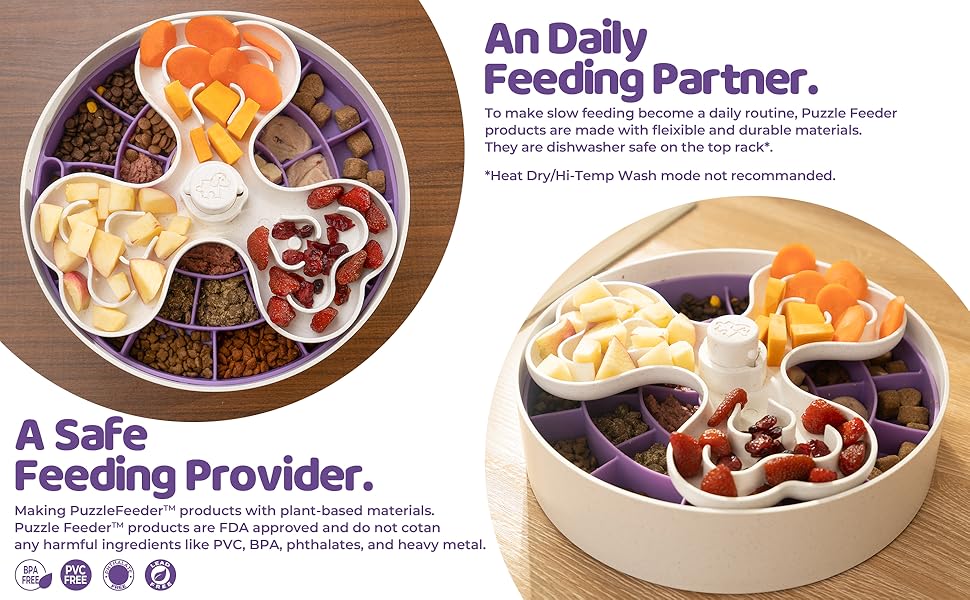 Антишлінговий набір для собак - миска для сухого, вологого та сирого корму | Головоломка для корму для собак для веселих та здорових прийомів їжі | Антишлінговий набір для собак з чотирма лапами, фіолетовий