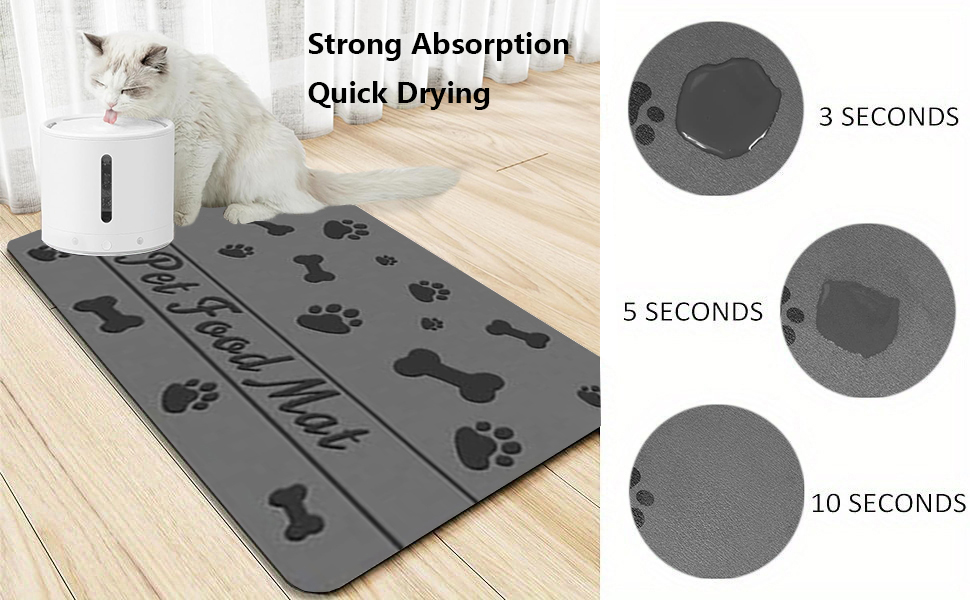 Килимок для годівлі котів та собак: супер вбираючий, неслизький, 30x50 см (Сірий)