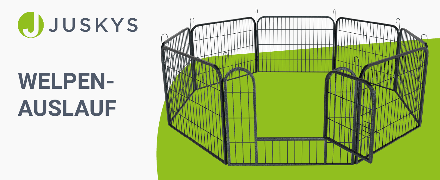 Металевий вольєр для цуценят Juskys - 8-секційний вольєр для собак, кроликів та дрібних тварин (160x160x60 см) з дверцятами