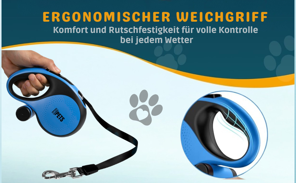 Висувна поводок для собак CORTESPETS® 5м, до 50 кг, блакитний | Високоякісний рулонний поводок