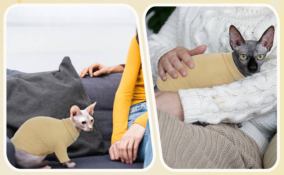 Теплий жилет для безшерстих котів з високим коміром, дихаючий, стильний одяг для котів, жилет-пуловер для кошенят з візерунками, піжама-костюм для Sphynx, Cornish Rex, Devon Rex, Peterbald (S, Хакі)