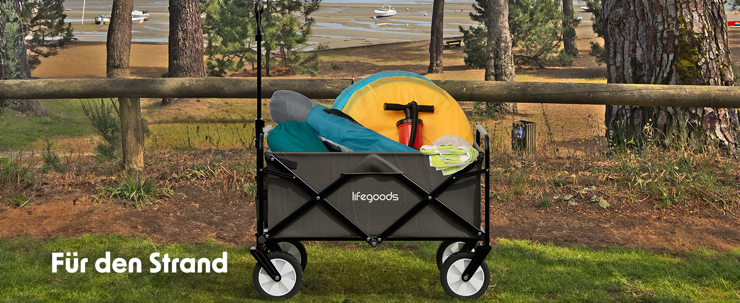 Візок-тачка LifeGoods розкладний сірий – 98x45 см, 94 л, поворотні колеса