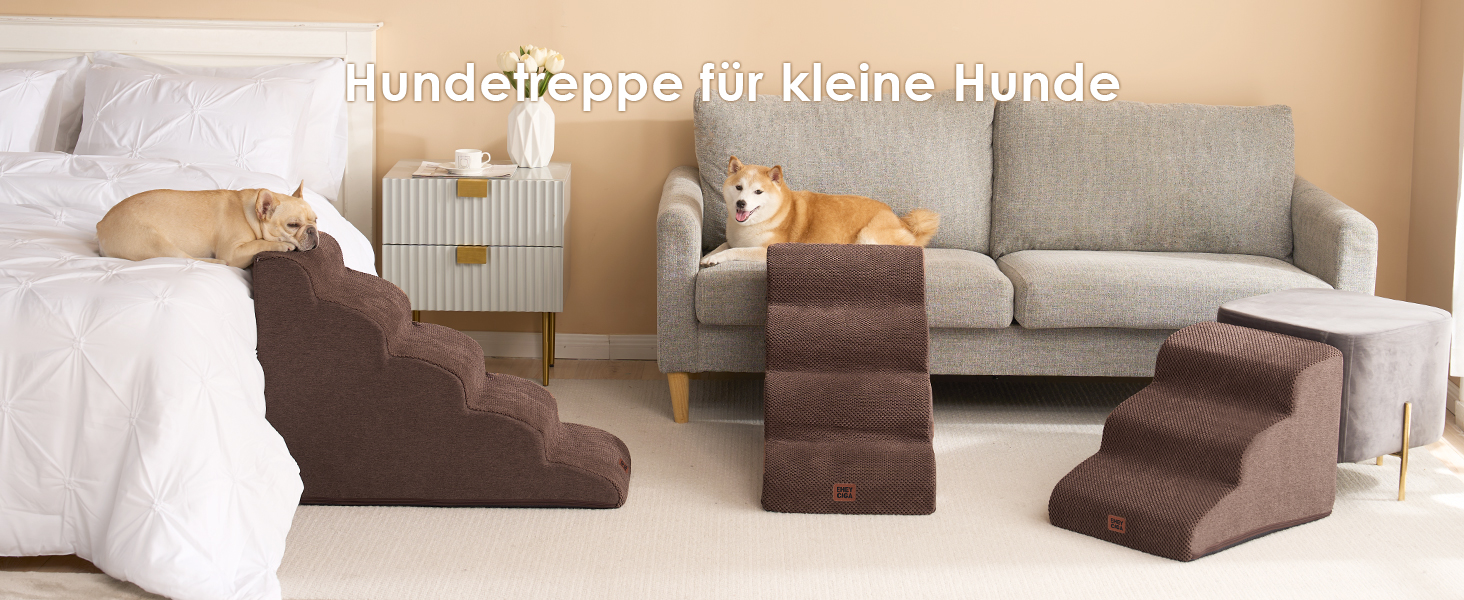 Сходинки для собак EHEYCIGA – 50 см, для маленьких собак, на диван/ліжко, з високощільним губчастим матеріалом, знімний та миючий чохол, протиковзне покриття, 4 сходинки, сірий колір (40 x 50 x 30 см, коричневий)