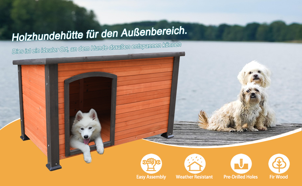Дерев'яний вольєр для собак Outdoor, вологостійкий дизайн, коричнево-помаранчевий