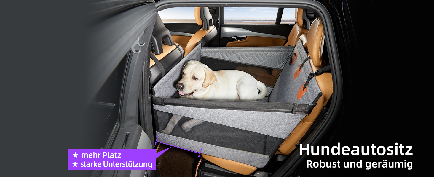 Автокрісло для собак великих порід до 25 кг – безпечний чохол на заднє сидіння, міцне автокрісло-бустер з подовжувачем для заднього сидіння та водовідштовхувальний килимок для собак (Сірий, S)