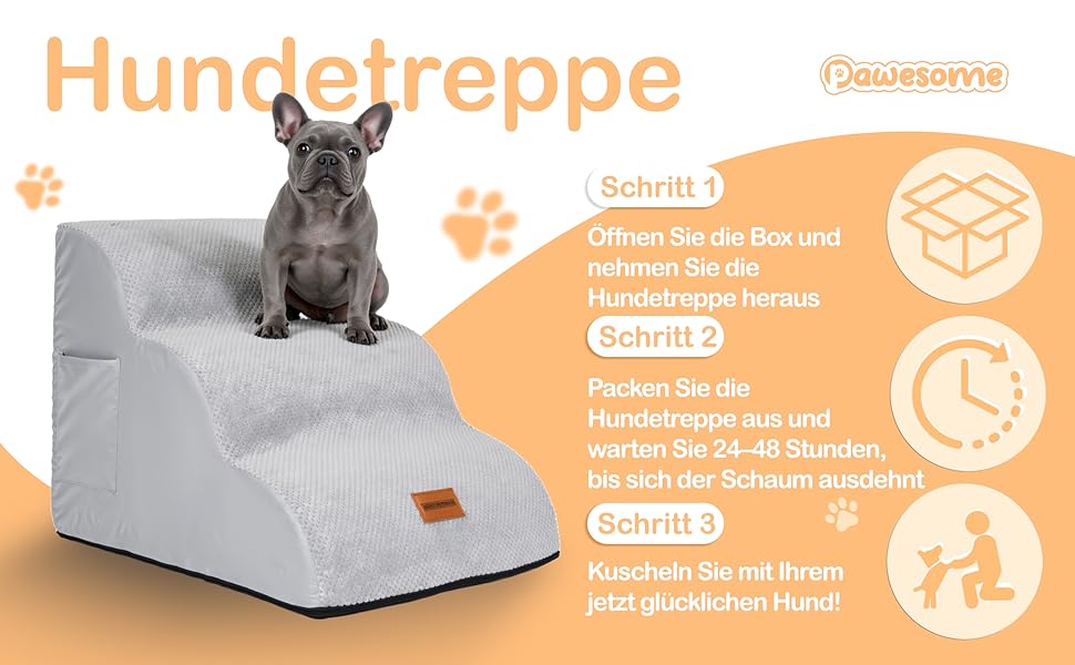 Сходи для собак і котів Pawesome, 3 ступені, 40 см, для малих порід, пральні, домашні