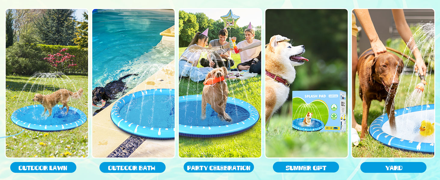 Надувний басейн для собак Nobleza D140см, Splash Pad для великих та маленьких собак, антиковзаюча підстилка, блакитний та світло-блакитний