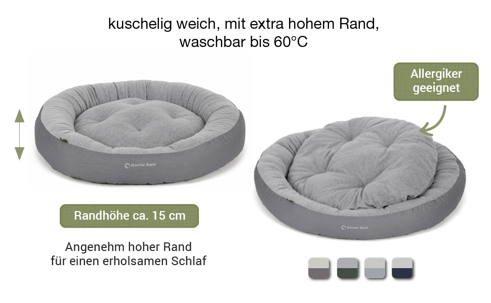 Кругле лежанка для собак великих порід Doctor Bark GreenLabel, 70x60 см, світло-сірий, з м'яким флісовим/бавовняним подушкою