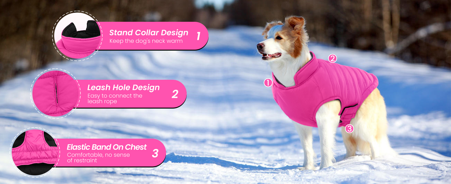 Водонепроникна куртка для собак Lelepet, тепла зимова куртка для маленьких собак, двостороння вітрозахисна куртка з застібкою-липучкою, рожева, розмір S