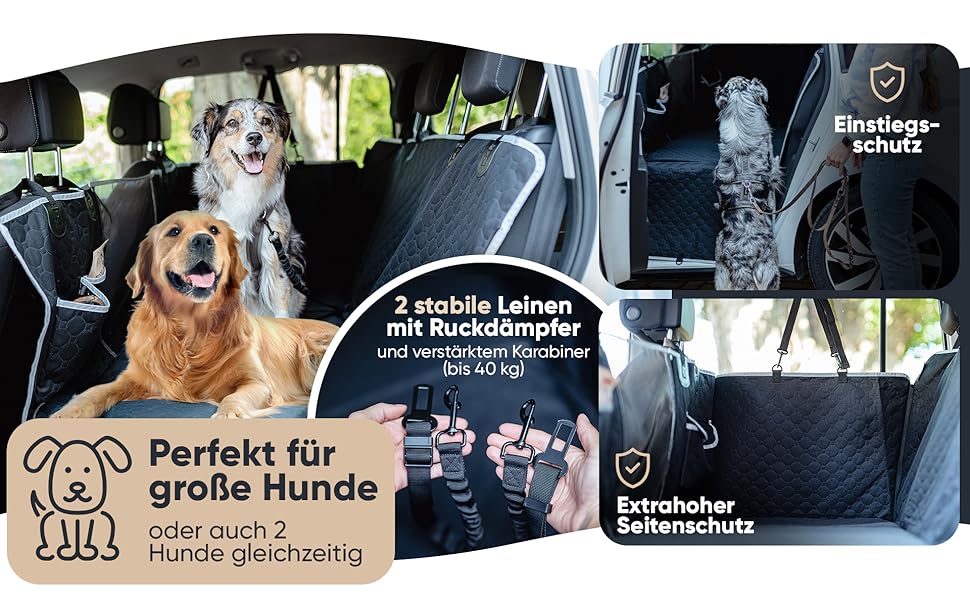 SEELENTIER® захисна підстилка для собак в авто: водонепроникна, антикіготна, 130x63 см, з ISOFIX, 2 повідки