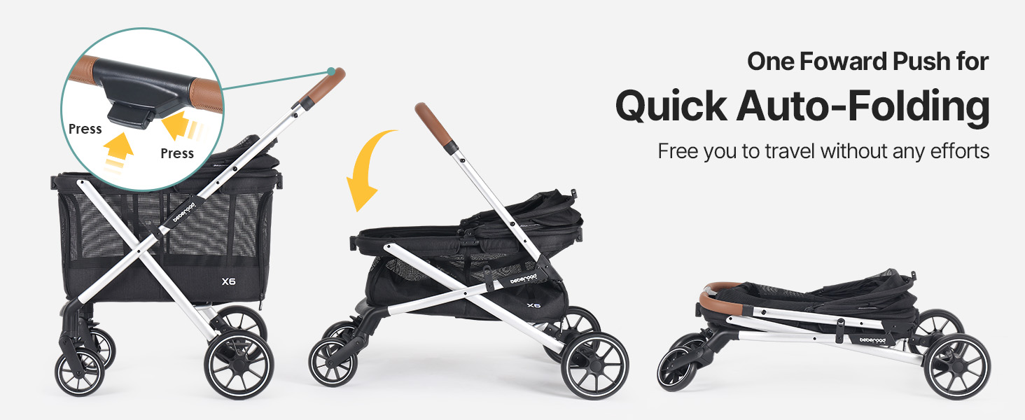 Дитяча коляска для собак Beberoad Pets X6, сіра, до 30 кг, складна, з регулюванням спинки 180° та амортизаторами