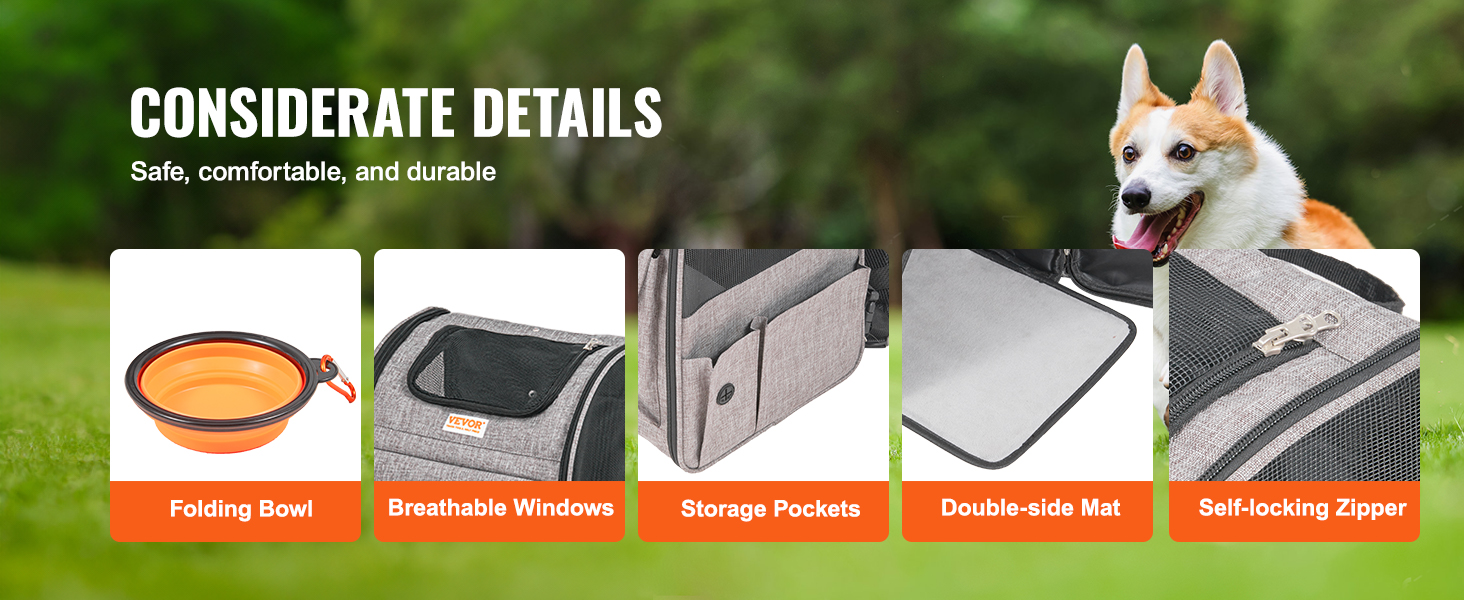 Тролей для собак VEVOR, складний, до 8,1 кг, сірий. Зручний рюкзак-переноска для тварин з 5 кишенями. Ідеально для подорожей та прогулянок