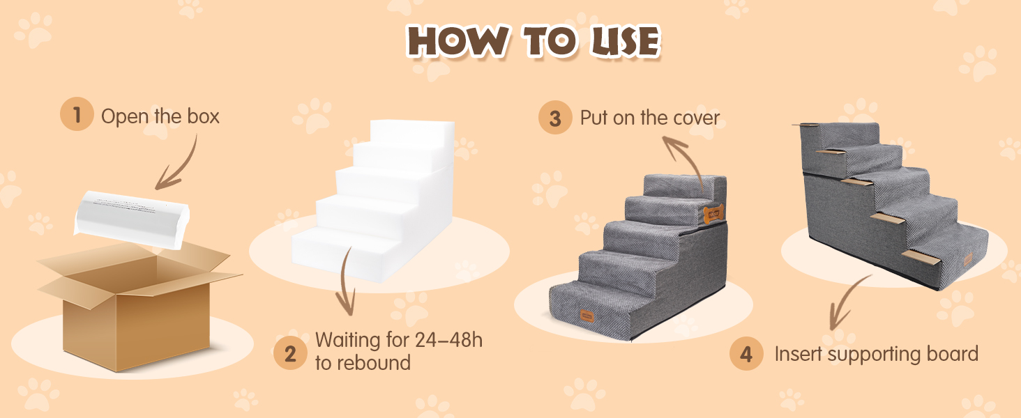 Східці для собак Nobleza - пандус для тварин з валиком для ворсу, 5 сходинок. Підходять для собак та котів, для ліжка та дивану