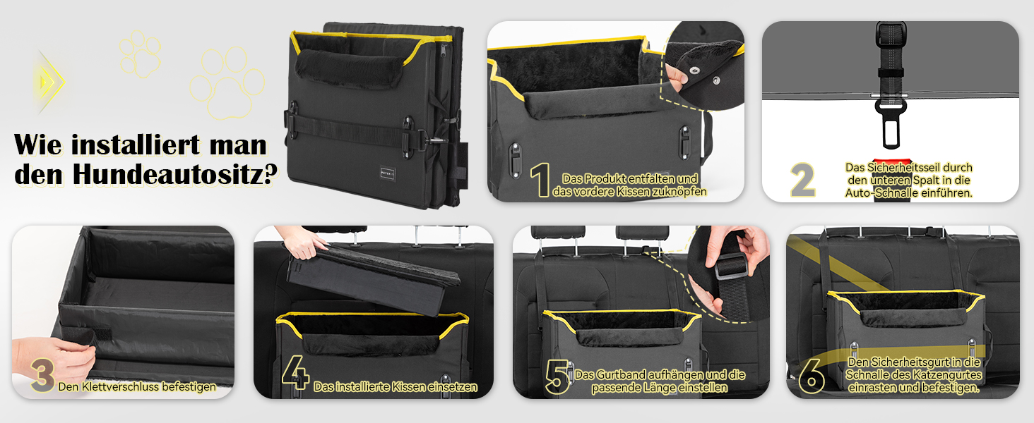 Автокрісло для собак Petsfit - чорно-жовте, для 2 маленьких собак, з ременями безпеки