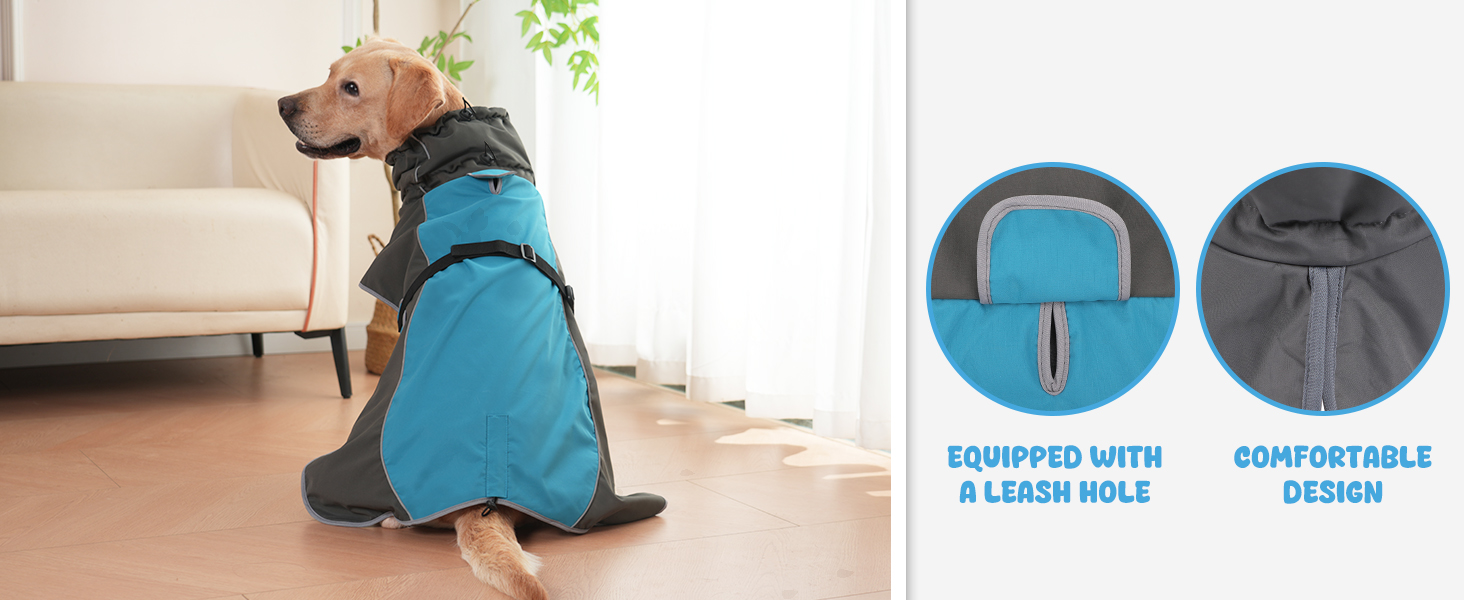 Водонепроникна куртка для собак, світловідбиваюча, вітронепроникна, тепла зимова куртка з м'яким флісовим підкладкою для маленьких та великих собак, для активного відпочинку на природі, кемпінгу та походів у холодну погоду, блакитна, XL (довжина спини: 60 см)