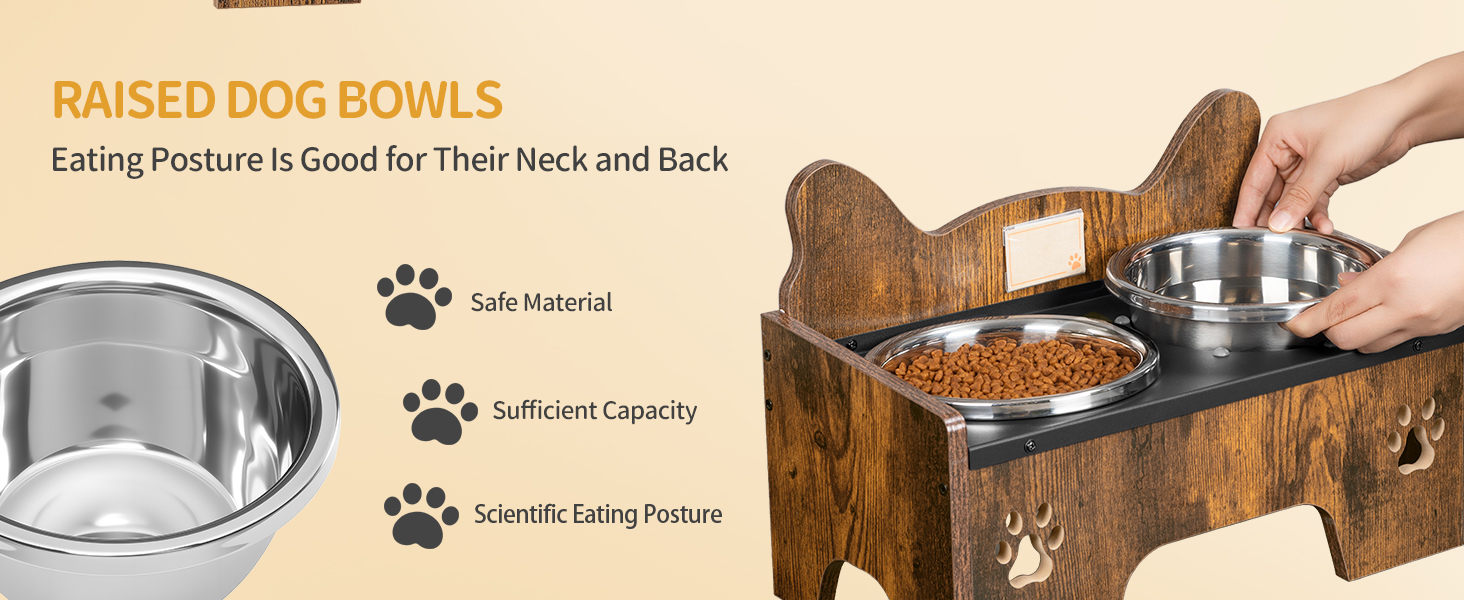 Підвищена годівниця для собак Hzuaneri з двома мисками, нержавіюча сталь, захист від бризок, антиковзаюча, безшумна, для малих та середніх собак, вінтажний коричневий, PB01601B