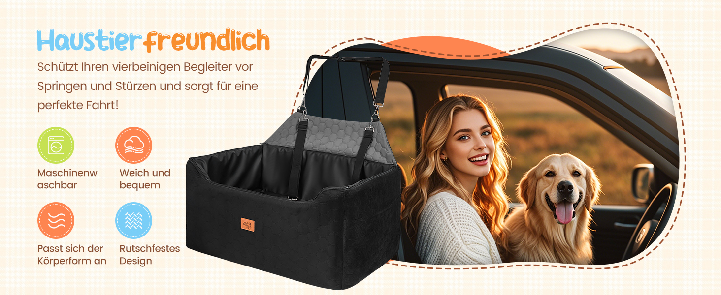 Автомобільний лежак для собак середніх та великих порід 78x55x53 см, знімний, миючий, з поводом, водонепроникний чохол, для великих собак