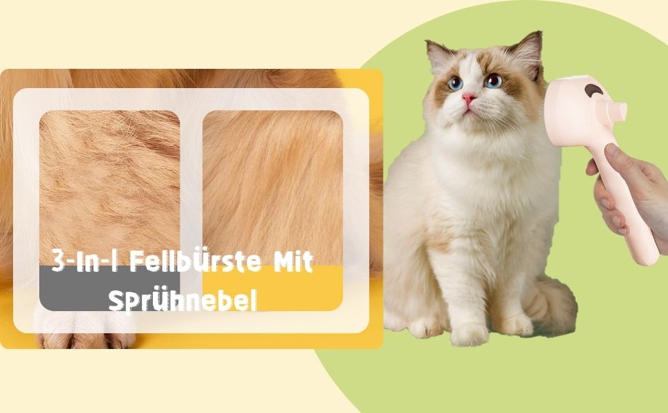3-в-1 щітка для грумінгу тварин з парою та спреєм, для котів та інших домашніх улюбленців, видаляє відмерле волосся, самоочищення, вирівнювання (зелена)