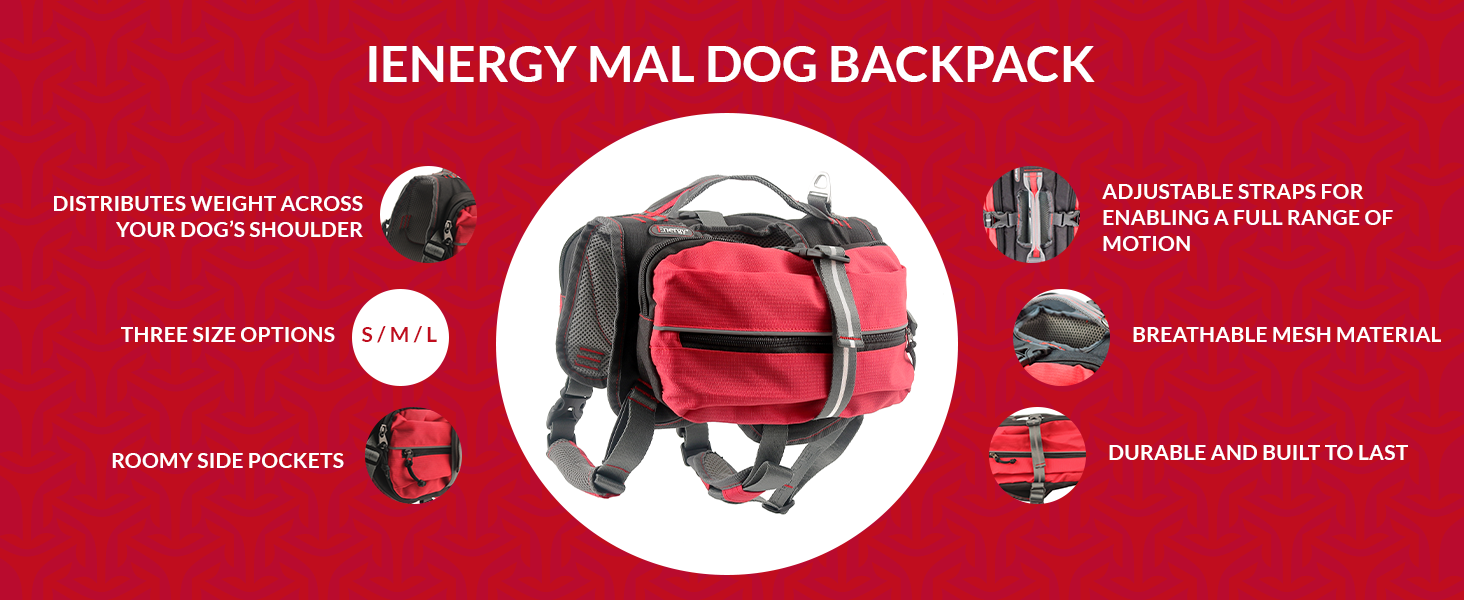 iEnergy™ MAL Hunderucksack: Водонепроникний рюкзак для собак – зручний та добре об'ємний для походів (маленький)