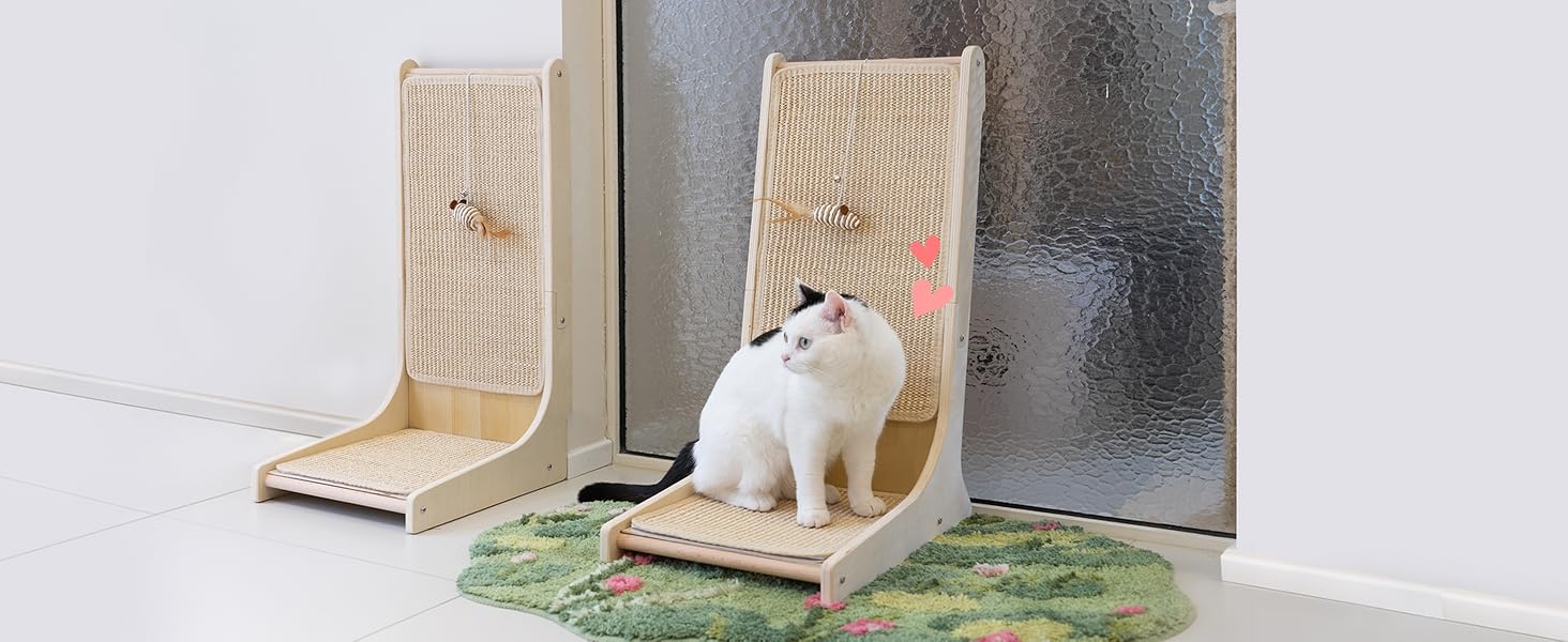 PETKARAY Котячий когтетоп з сизалю, L-подібний, 66 см, 105° вертикальна поверхня для шліфування кігтів, з іграшками, для стіни та кута