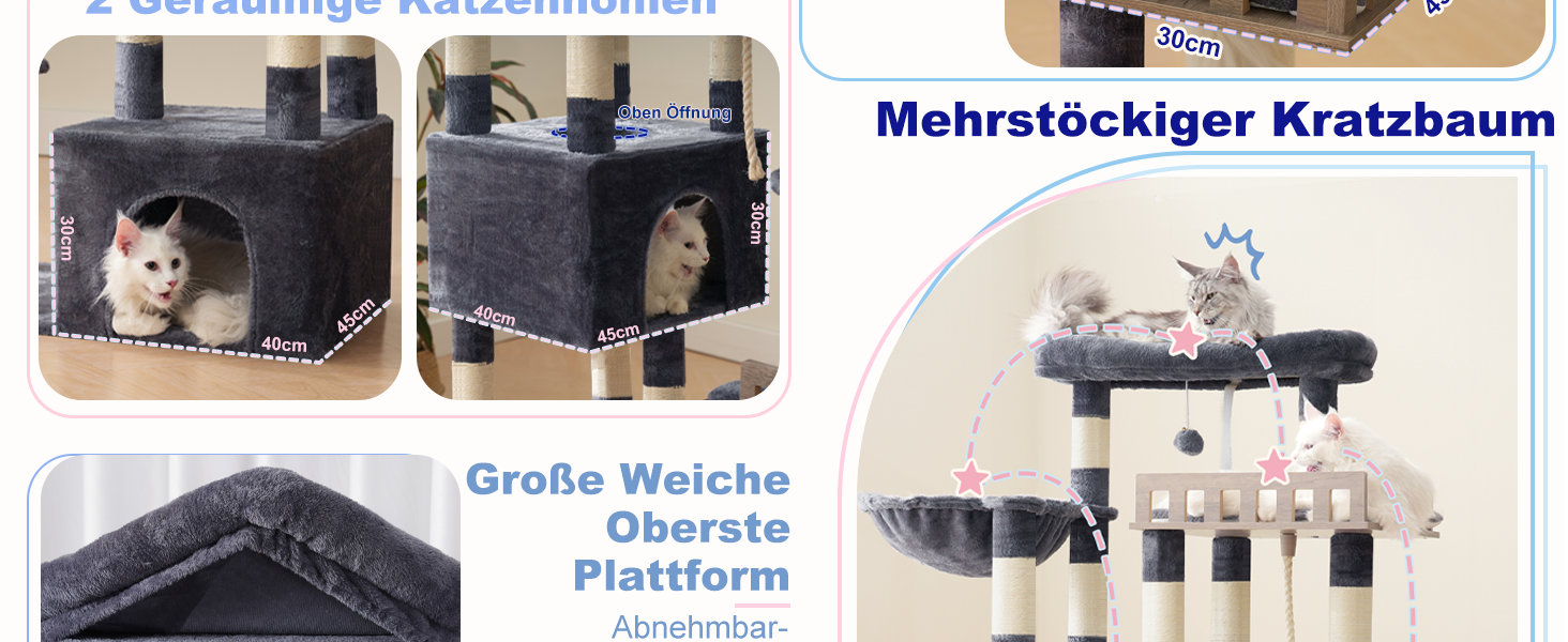 Великий котячий будиночок-когтеточка 174 см, сірий, з гамаком, 2 лежаками, 2 будиночками, 15 когтеточками, GCT033G